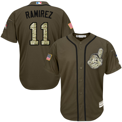 Indians #11 Jose Ramirez Green Salute to Service Stitched Youth MLB Jersey - Click Image to Close